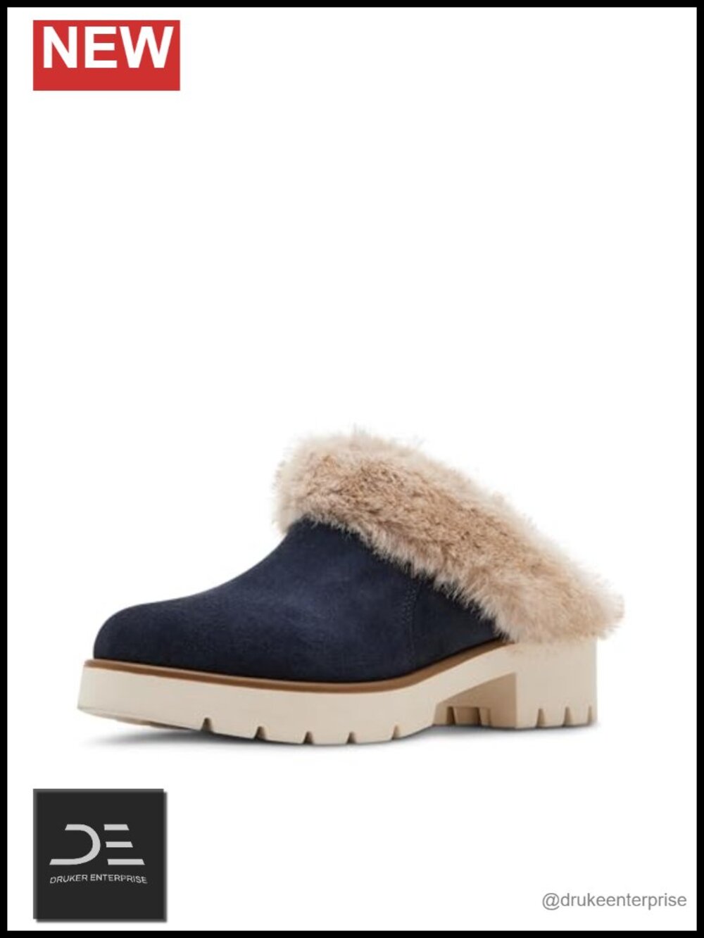 Waterproof Suede Slip-On Loafers Cushioned Insole Faux Fur Lining Block Heel